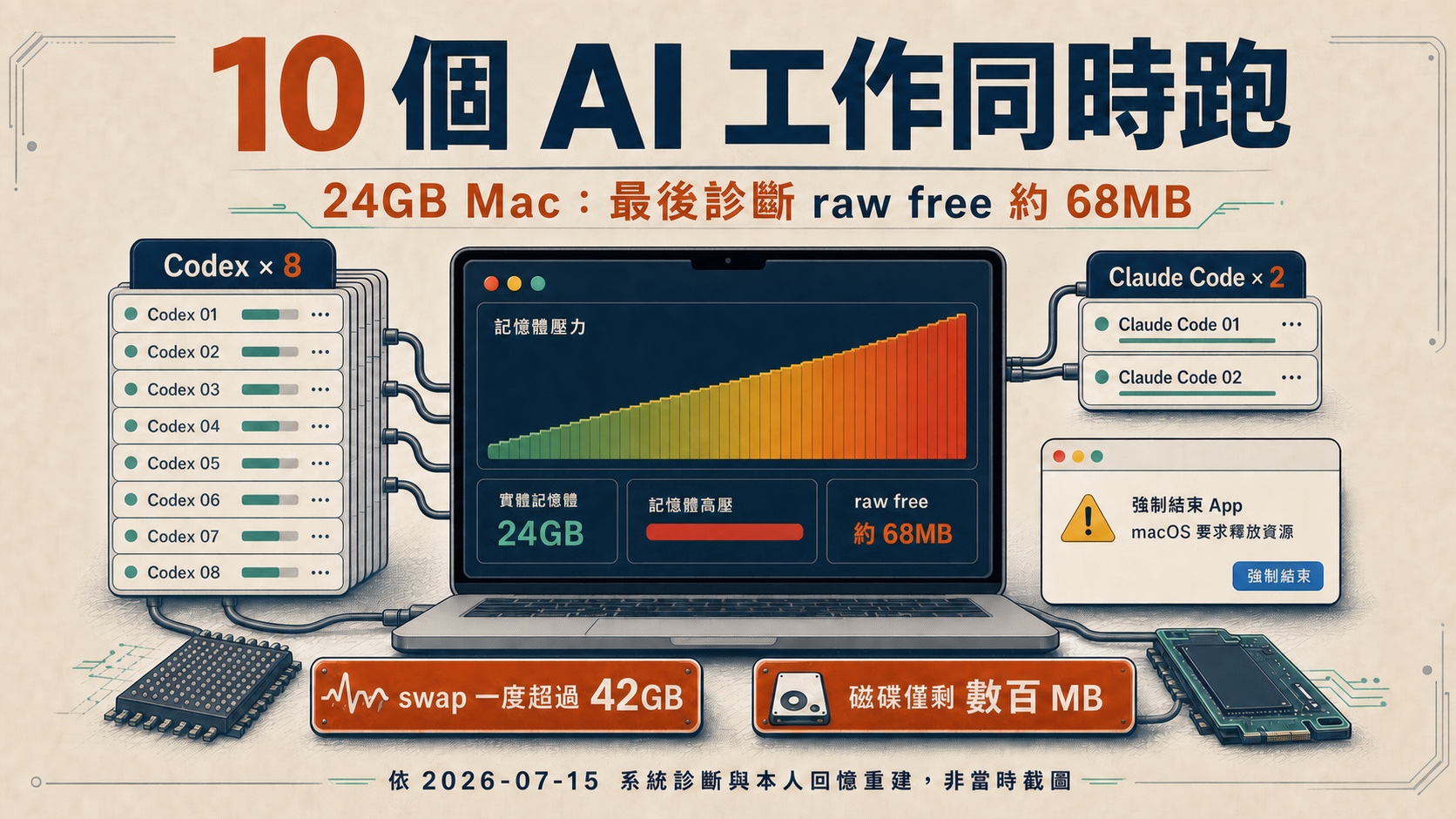 10 個 AI 工作把 24GB Mac 撐爆後,我留下的完整自救流程